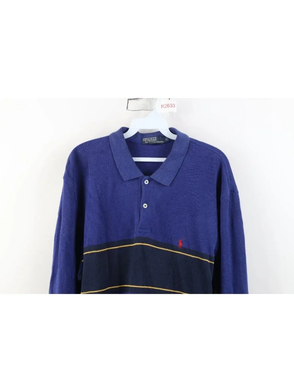 Vintage 90s Ralph Lauren Mens XL Color Block Thermal Knit Long Sleeve Rugby Polo